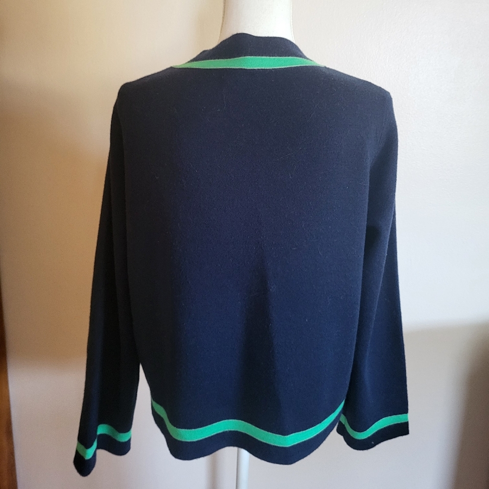 J. Crew Navy Cardigan with Bright Green Trim - Picture 5 of 10